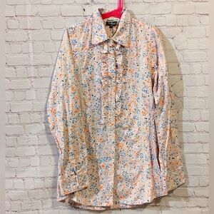 TA-BOOS Pastel Watercolor Concealed Button Ruffled Bodice Collared Blouse